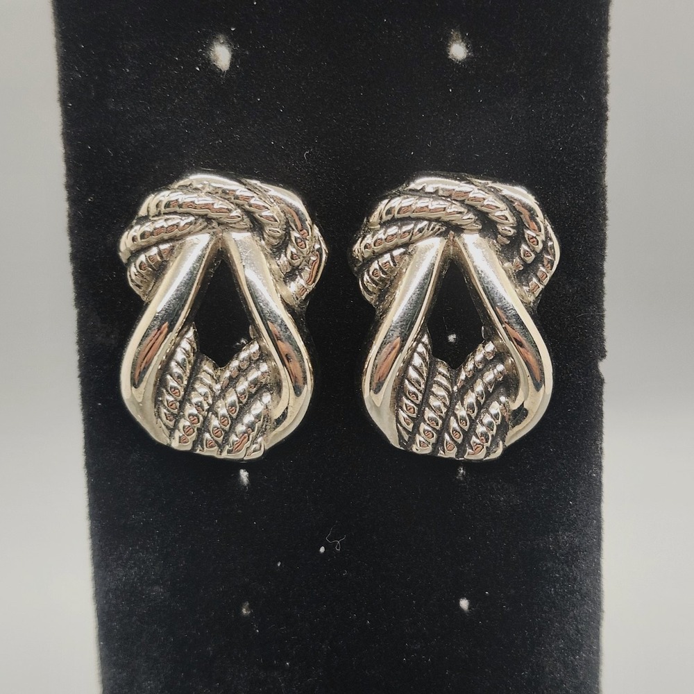 Vintage Textured Knot Rope Stud Earrings Silver Tone Fashion Jewelry 1 Inch